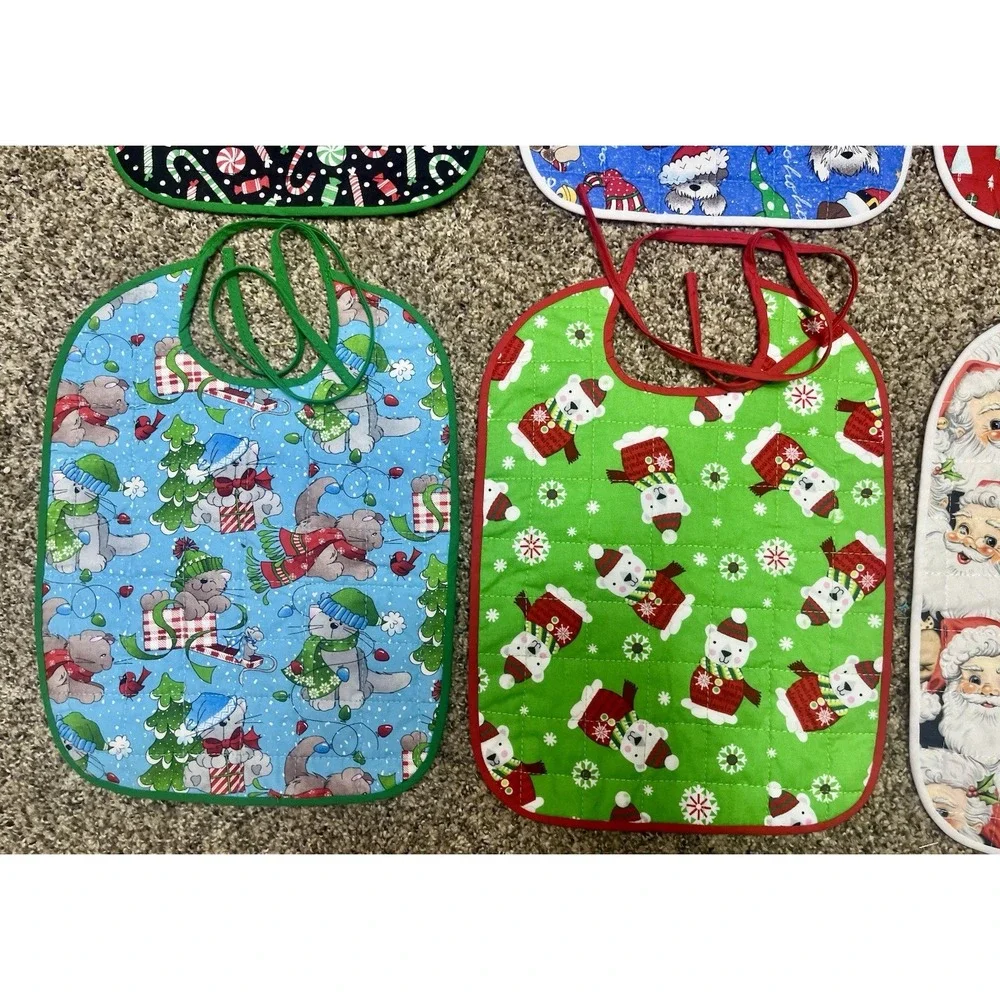 Lot Of‎ 6 Quilted Handmade Christmas Baby Bib  Large Size 12